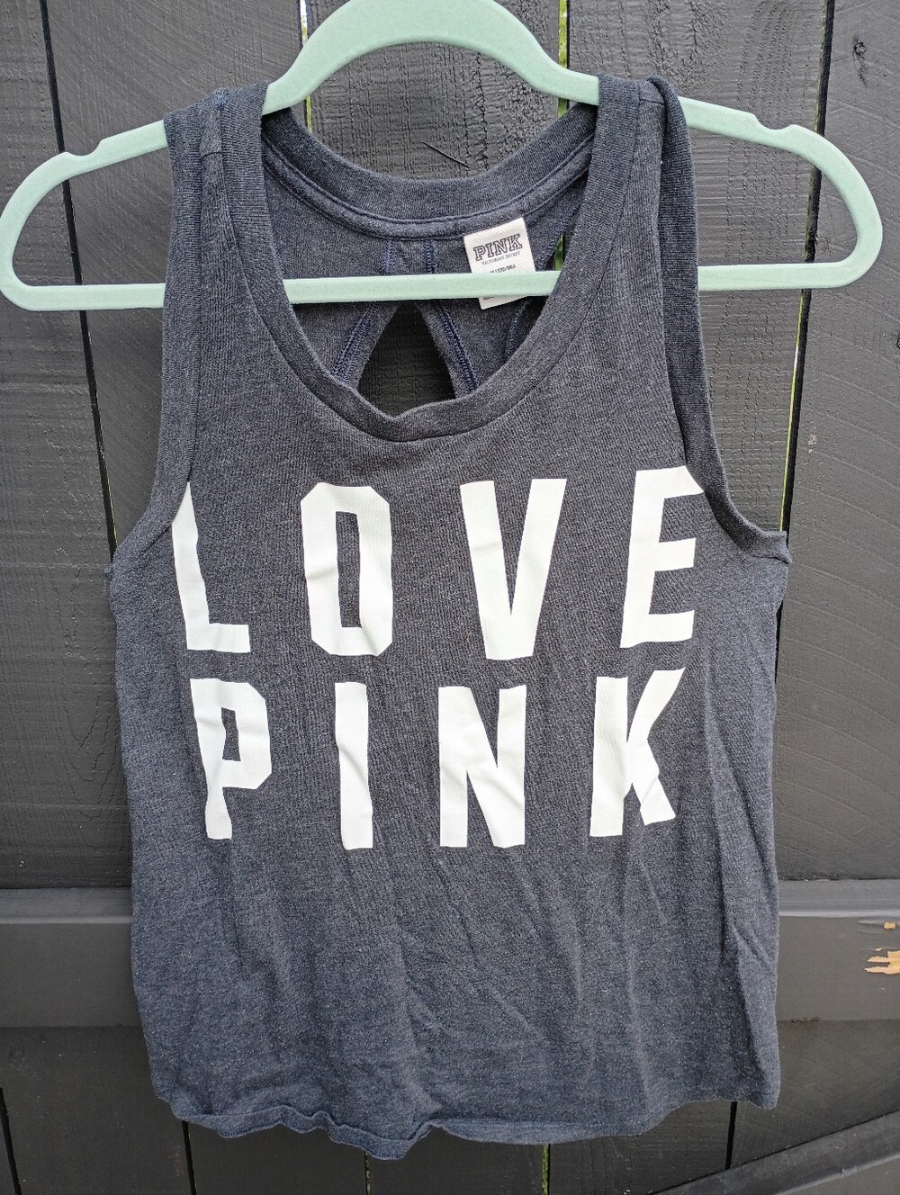 PINK Love Tank Top in Charcoal with White Logo